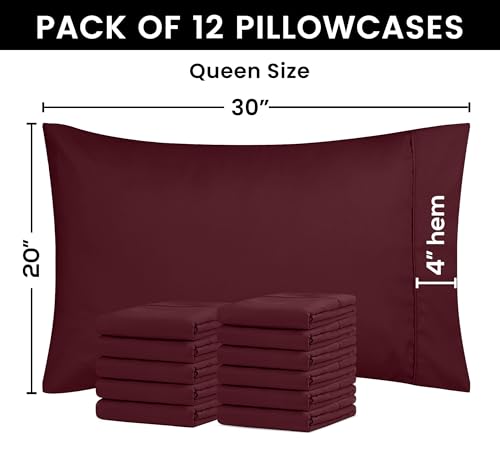Utopia Bedding Queen Pillow Cases, Burgundy Microfiber, Set of 12