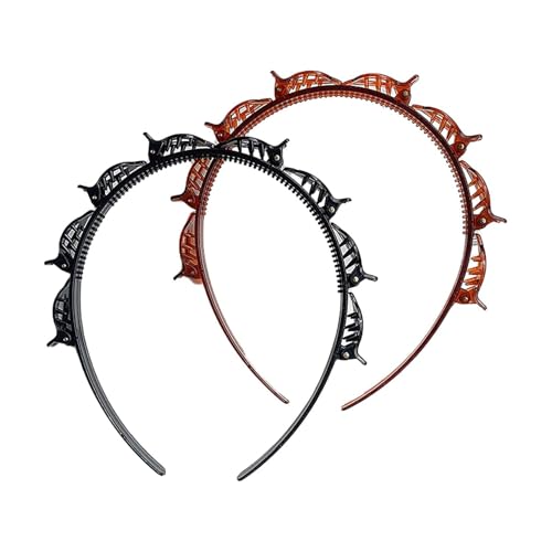 Double Layer Twist Plait Headband with Small Clips 2-Piece Set