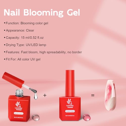 Lavender Violets Blooming Gel 15ml Clear UV LED Nail Polish for Marble Watercolor Art