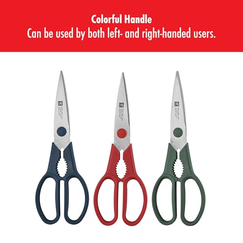 ZWILLING Now S 3-Piece Kitchen Shears Set, Multi-Purpose Stainless Steel Scissors with Ergonomic Handles, Blue, Red and Green