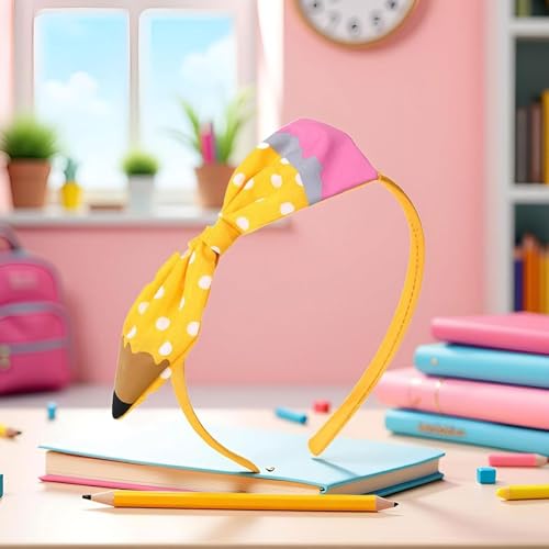 Roffiy Yellow Pencil Bow Headband for Girls Back to School Hair Accessory