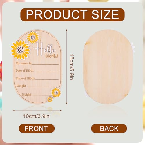 Newborn Announcement Sign with Sunflower Design - 5.9in Wooden Baby Name Board