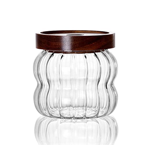 LUCKTE Small Glass Food Storage Jar with Airtight Acacia Wood Lid
