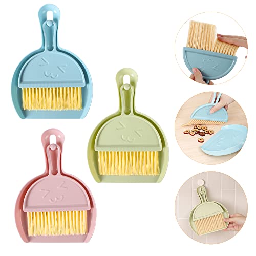 JIBOLAT Mini Broom and Dustpan Set - 3-Piece Handheld Cleaning Kit (3 Colors)