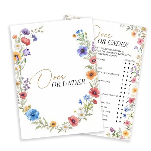 Wildflower Wedding Game Cards Set - 25 Over or Under Cards