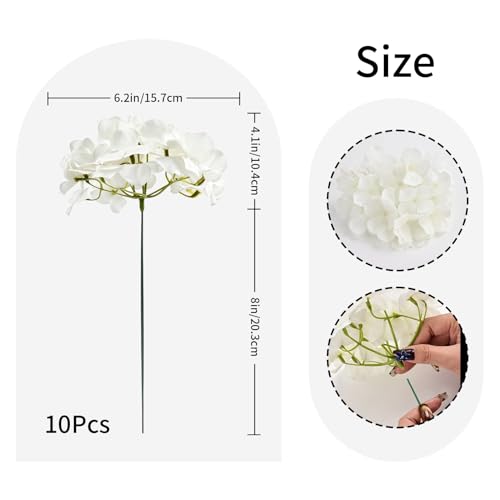 10pcs Artificial Hydrangea Flowers Bulk - Lifelike Silk Heads with Stems