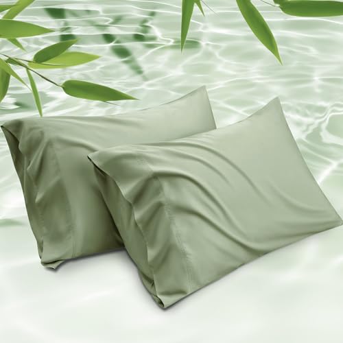 Bedsure Sage Green Queen Pillow Cases Set of 2 - Rayon from Bamboo