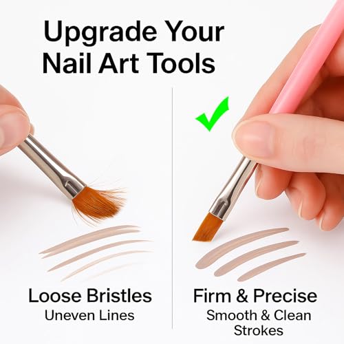 HomTop 8-Piece Nail Art Brush Set - Flat and Angled Painting Brushes for Acrylic and Gel Design
