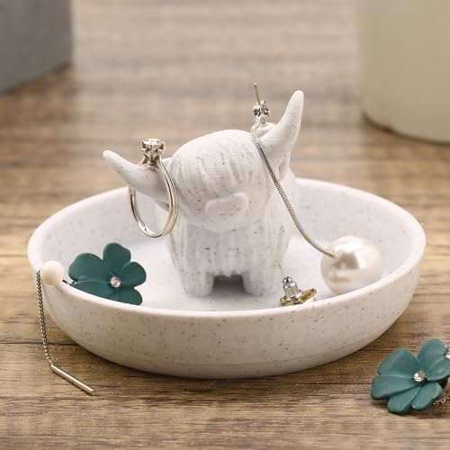 Highland Cow Ring Holder Jewelry Dish - Cute Farmhouse Decor Gift for Women