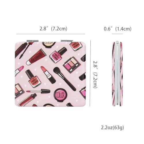 Compact Pocket Mirror 2-Pack - 2.8 Inch Square PU Leather Double Sided 1X/3X Magnifying Travel Mirror