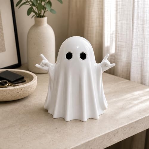 Halloween Ghost Figurine with Rock Hand - Variation C - Resin Desk Decor