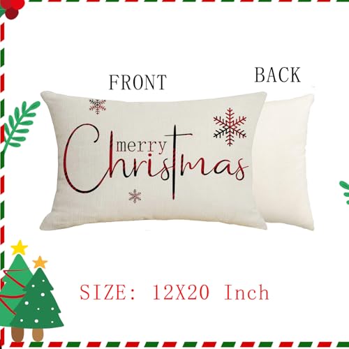 Merry Christmas Pillow Covers - Set of 2, 12x20 Inch Decorative Cushion Cases