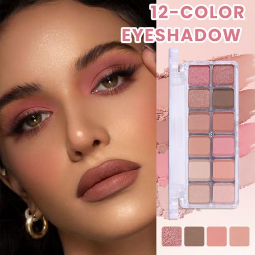 SUAKE 12-Color Nude Pink Eyeshadow Palette Matte and Shimmer Eye Makeup