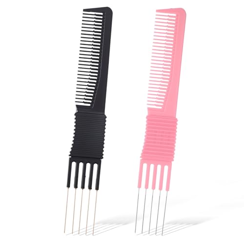 ZEYIYER 2PCS Teasing Comb with Metal Prong Pick for Hair Styling