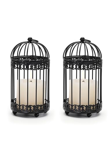 NUPTIO Vintage Bird Cage Candle Holder, 6-Inch Black Metal Lantern (2-Pack)