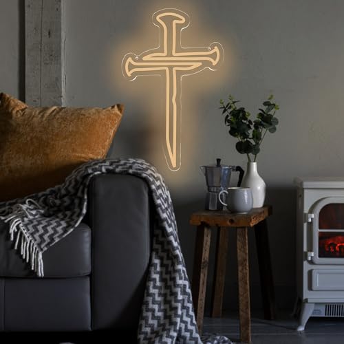 Nail Cross LED Neon Sign White - Christian Wall Decor for Religious Spaces