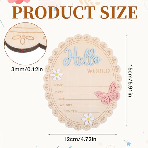 Hello World Newborn Announcement Sign - 5.9x4.7 Inch Wooden Baby Keepsake