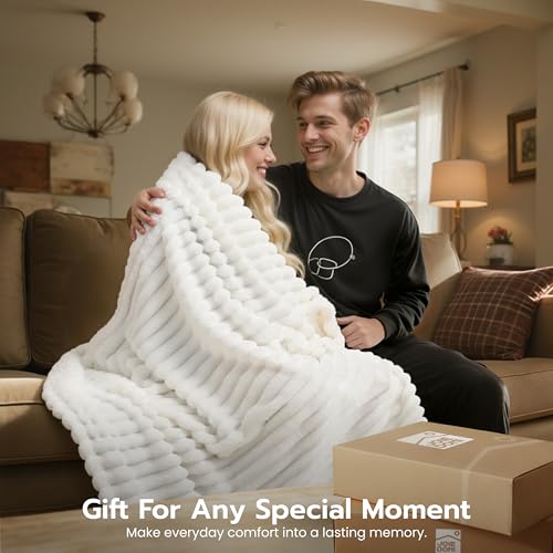 Joiedomi White Twin Blanket - Soft & Warm Fleece Throw 60x80