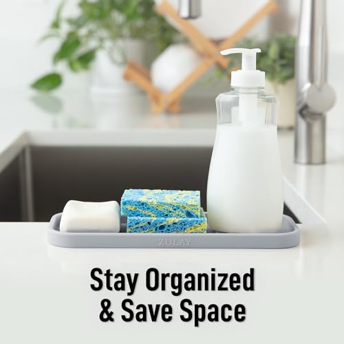 Zulay Kitchen Silicone Sponge Holder - 9x3.5in Grey Heavy-Duty Sink Caddy