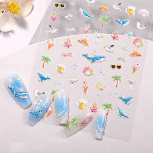 3D Summer Beach Nail Art Stickers - Ocean Designs (2 Sheets)