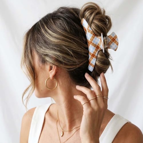 BARTOSI Checkered Hair Claw Clips Pack of 2 Acrylic Hair Jaw Clips