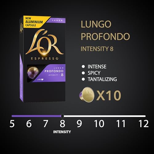L'OR Profondo Lungo Espresso Capsules - 80 Count Aluminum Pods for Nespresso