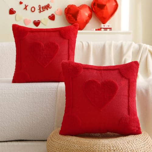 Arrow Heart Pillow Covers - Set of 2 Red 18x18 Plush Decor
