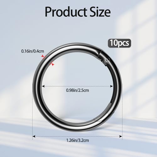 10 Pcs Metal Spring Round Carabiner Inner Diameter 1 Inch O Rings Clip Spring Ring for Keychains, Purse, Bag, Handbag