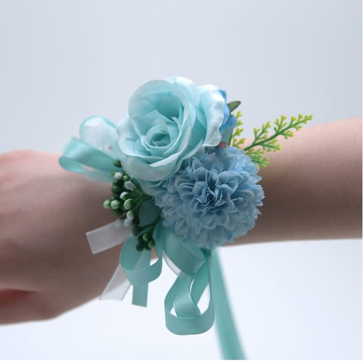 Blue Artificial Corsage and Boutonniere Set - Silk Rose & Carnation