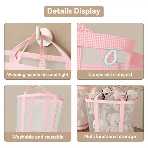 Pink Collapsible Laundry Caddy 11 Gallon Mesh Tote Foldable Clothes Storage Basket