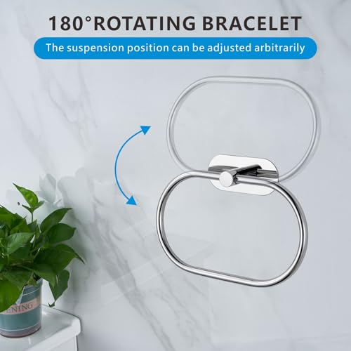 Self-Adhesive Stainless Steel Towel Ring - Modern Oval Design