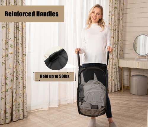 HOUSE AGAIN Black 70L Collapsible Mesh Laundry Hamper with Steel Frame & Handles