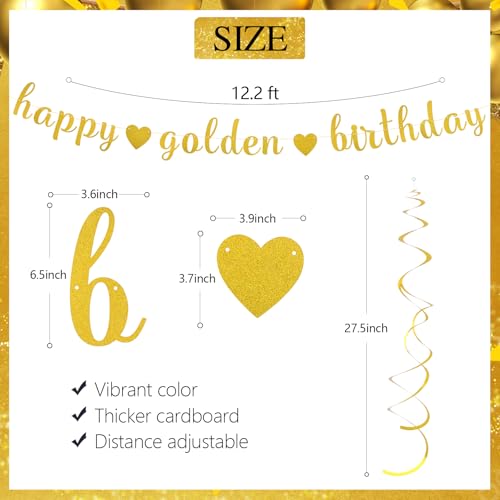 Happy Golden Birthday Banner with Metallic Foil Swirls
