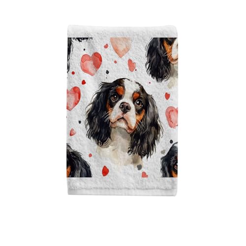 ALAZA Cotton Hand Towel Cute Cavalier King Charles Dog Heart Bathroom Decor