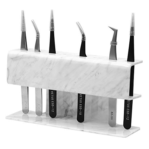 GEMERRY 8-Slot Tweezer Holder Stand - White Marble Acrylic Display