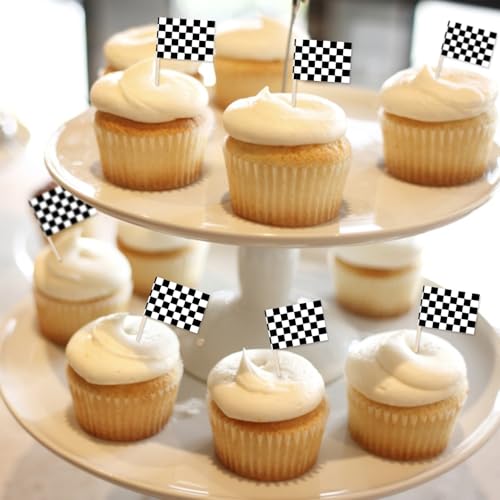 Checkered Racing Flag Toothpicks 100 Pack for Cupcakes & Party Decor