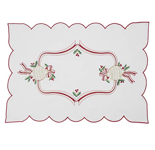 Christmas Placemats Set of 4 - 14 x 20 Inches Ivory Embroidered Holiday Decor