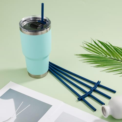 PEUTIER 5-Pack Reusable Silicone Straws with Dust-Proof Baffle for Yeti Tumblers, Blue