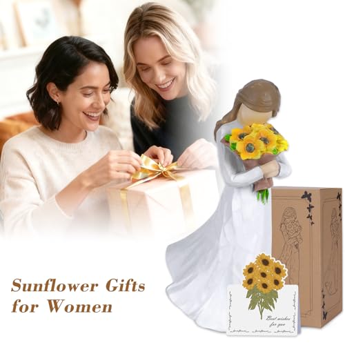 Sunflower Figurine Gift for Women, 5.7-Inch Hand-Painted Desk Decor