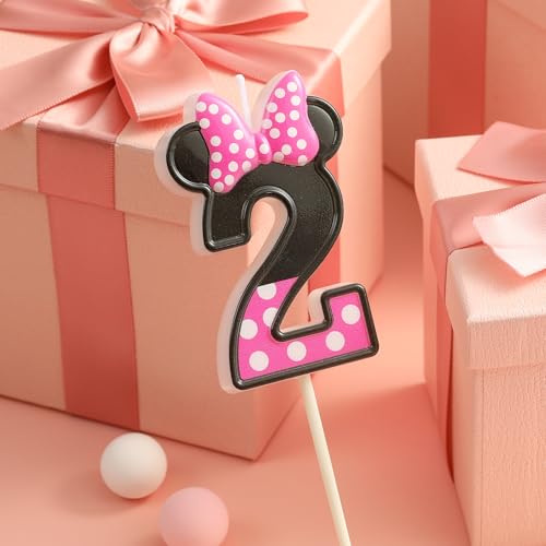 2.76 Inch Pink and Black Cartoon Number 2 Birthday Candle