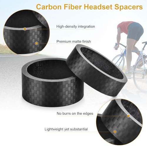 11PCS Bike Carbon Fiber Headset Spacers, Matte Finish, Fits 1-1/8 Inch Stem for MTB, Road Bicycle Handlebar Stems, (15/10/5/3/2/1mm) 6 Sizes