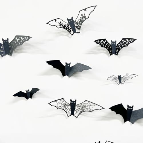 24Pcs 3D Halloween Bat Wall Decor - Removable PVC Stickers