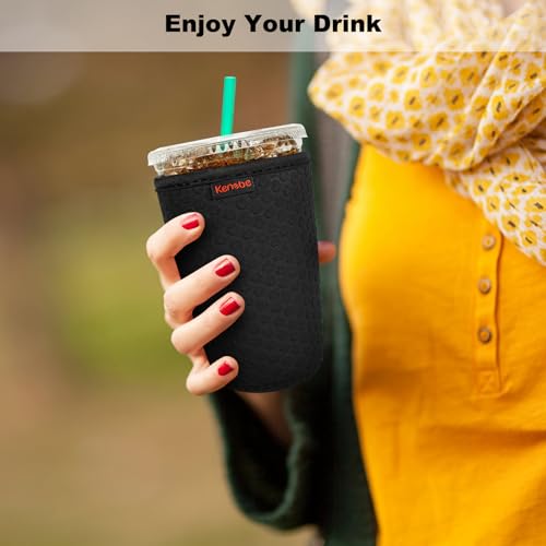 KENOBE Neoprene Iced Coffee Cup Insulator Sleeves, 3-Pack - Black
