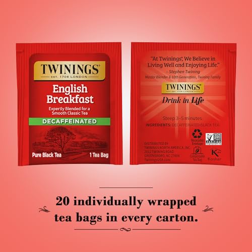 Twinings English Breakfast Decaffeinated Black Tea, 50 Individually Wrapped Bags