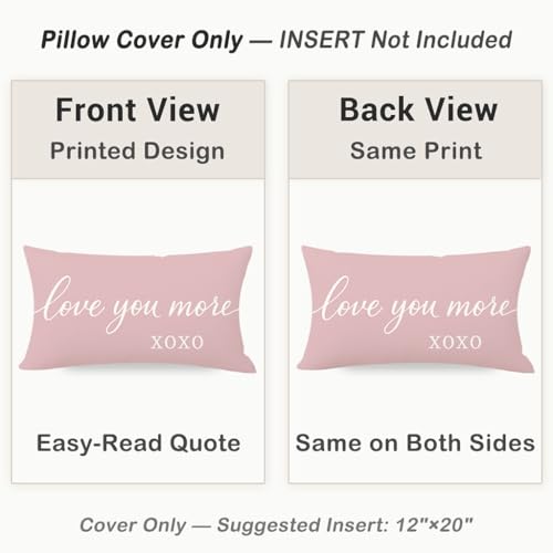 Love You More XOXO Pink Pillow Cover - 12x20 Inch Farmhouse Decor