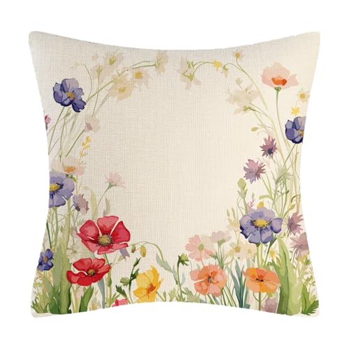 18x18 Floral Throw Pillow Cover - Soft Linen with Hidden Zipper