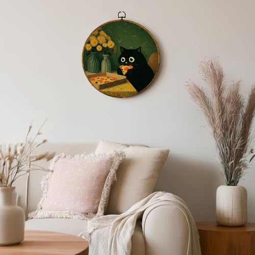 Pizza Cat Wall Art – Black Cat Canvas Print, 10x10 Framed Decor