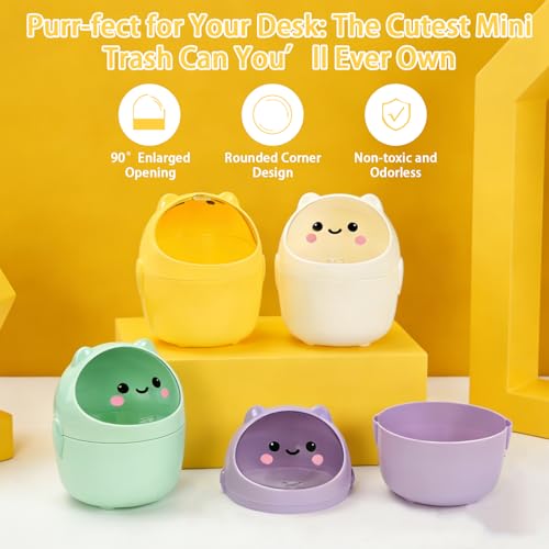 Cute Mini Trash Can with Lid - Portable Desktop Wastebasket, Yellow