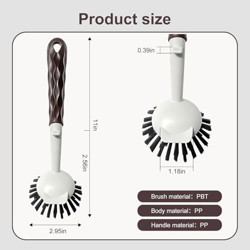 Dish Brush Set - 2 Pack with Ergonomic Handle & Built-In Scraper