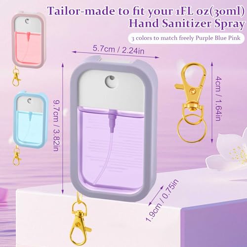 Honeydak 3 Pcs Silicone Hand Sanitizer Spray Cases Pink Blue Purple